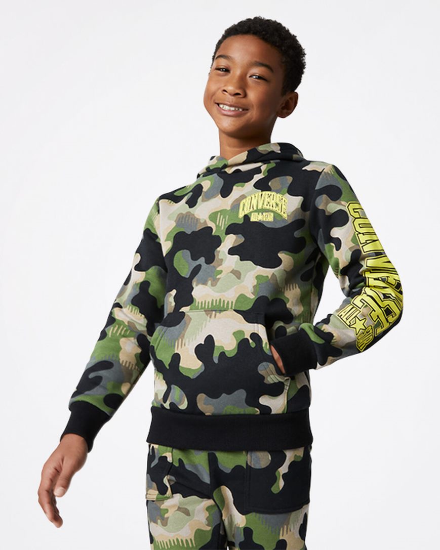 Boys\' Converse Camo Pullover Hoodie Olive | AU 9E035W